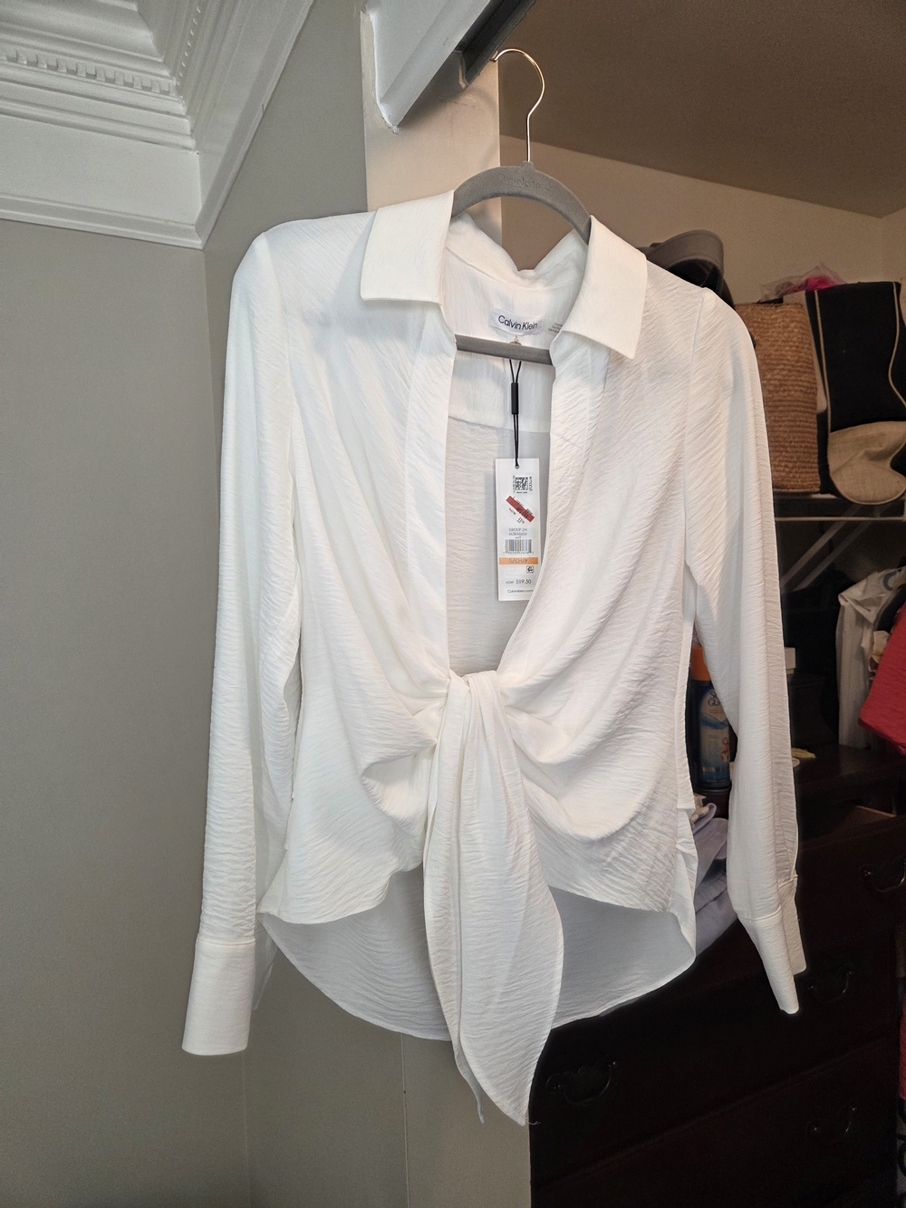 Calvin Klein White Tie-Front Button Down Blouse